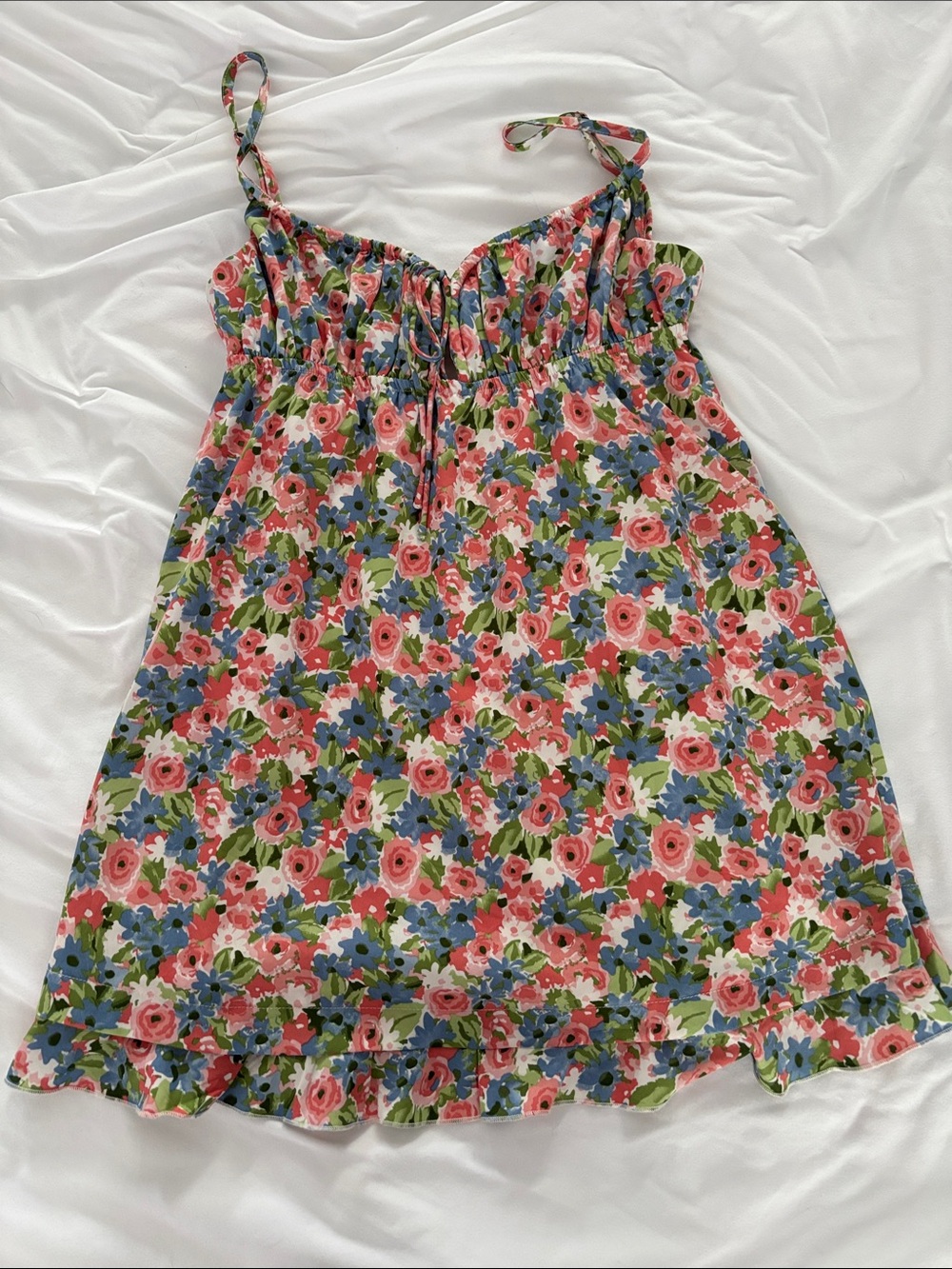 Floral Summer Mini Dress - Pink & Blue